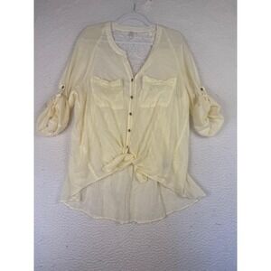 Free People Blouse Womens Small Yellow Sheer Crochet Lace Boho Indie Cottage